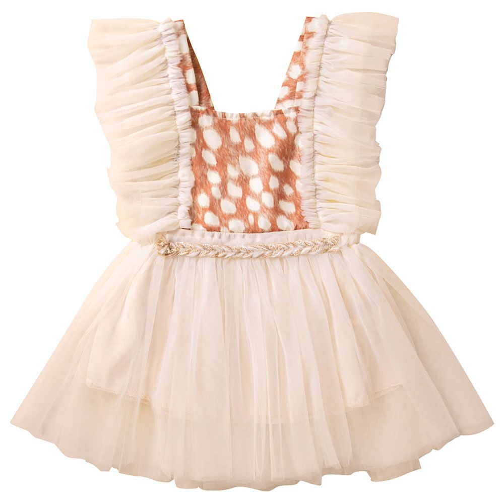 Sugar Rush - Laced Square Neck Sleeveless Dress - Beige