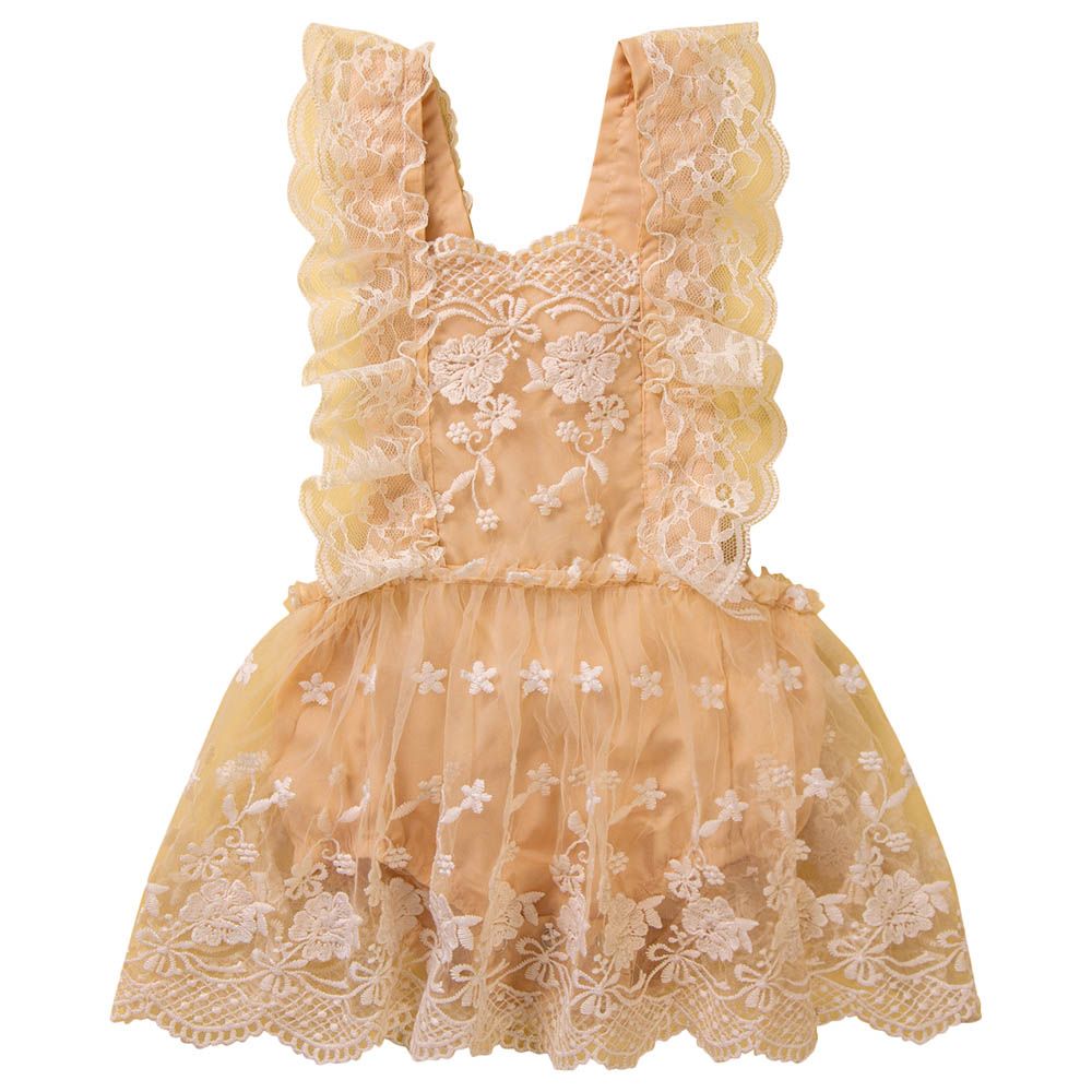 Sugar Rush - Laced Round Neck Sleeveless Dress - Yellow