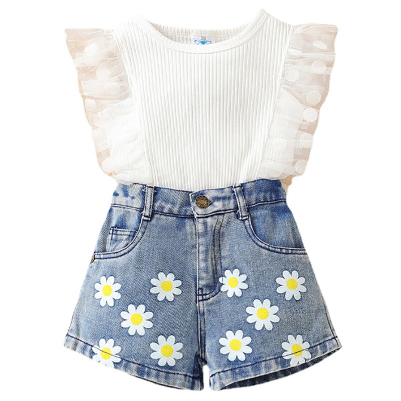 Sugar Rush - 2pc-Set - Cap Sleeves Top & Shorts - White