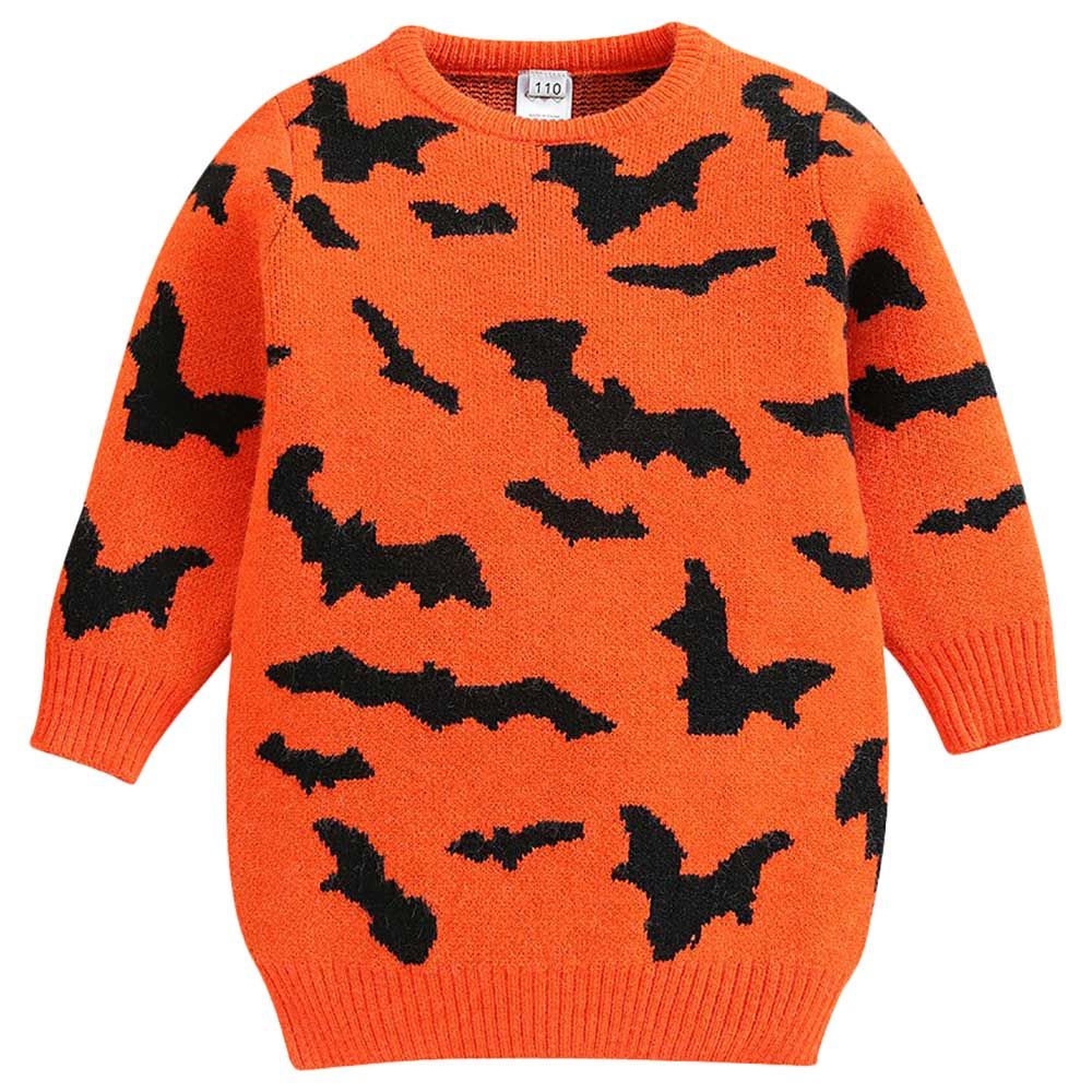 Sugar Rush - Halloween Printed Round Neck Sweater - Orange