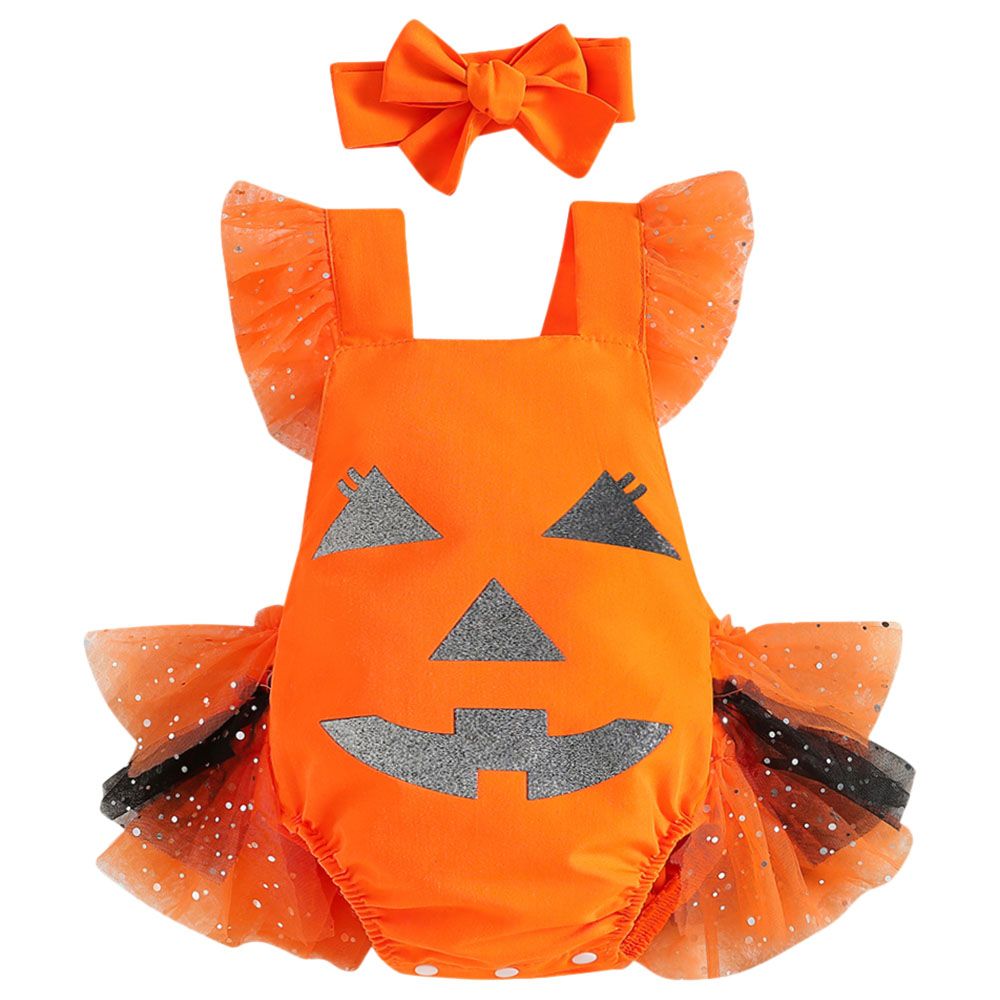 Sugar Rush - Halloween Square-Neck Onesie w/ Hairband - Orange