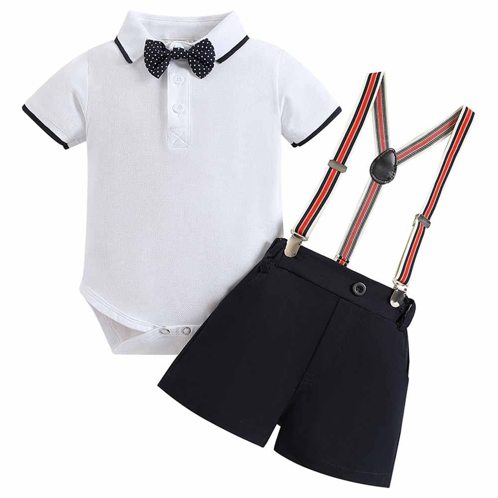 Sugar Rush - 2pc-Set - Polo Neck Bodysuit & Shorts - White