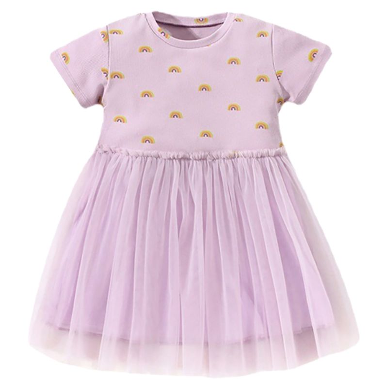 Sugar Rush - Round Neck Short Sleeves Dress - Lt Purple