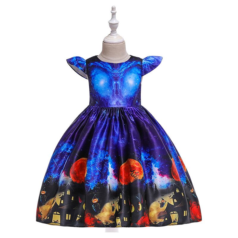 Super Cute - Halloween Printed Party Dress - Blue