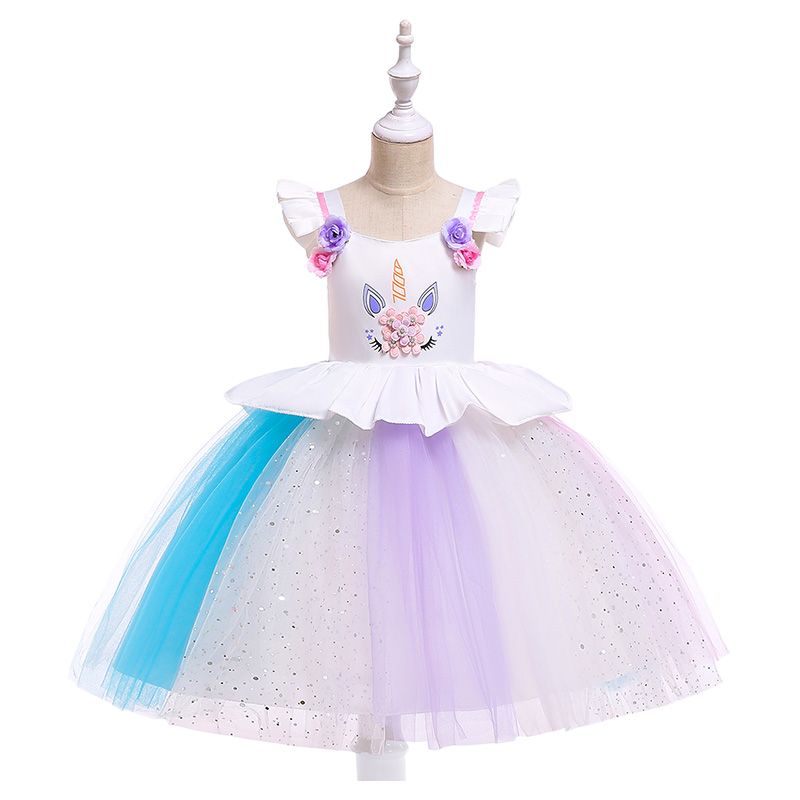 Super Cute - Unicorn Printed Tutu Party Dress - White