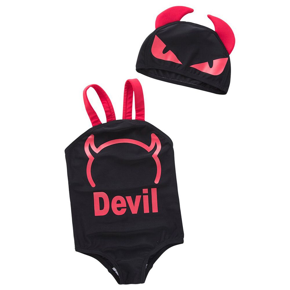 Super Cute - Devil-Themed 1-pc Wetsuit + Swimcap