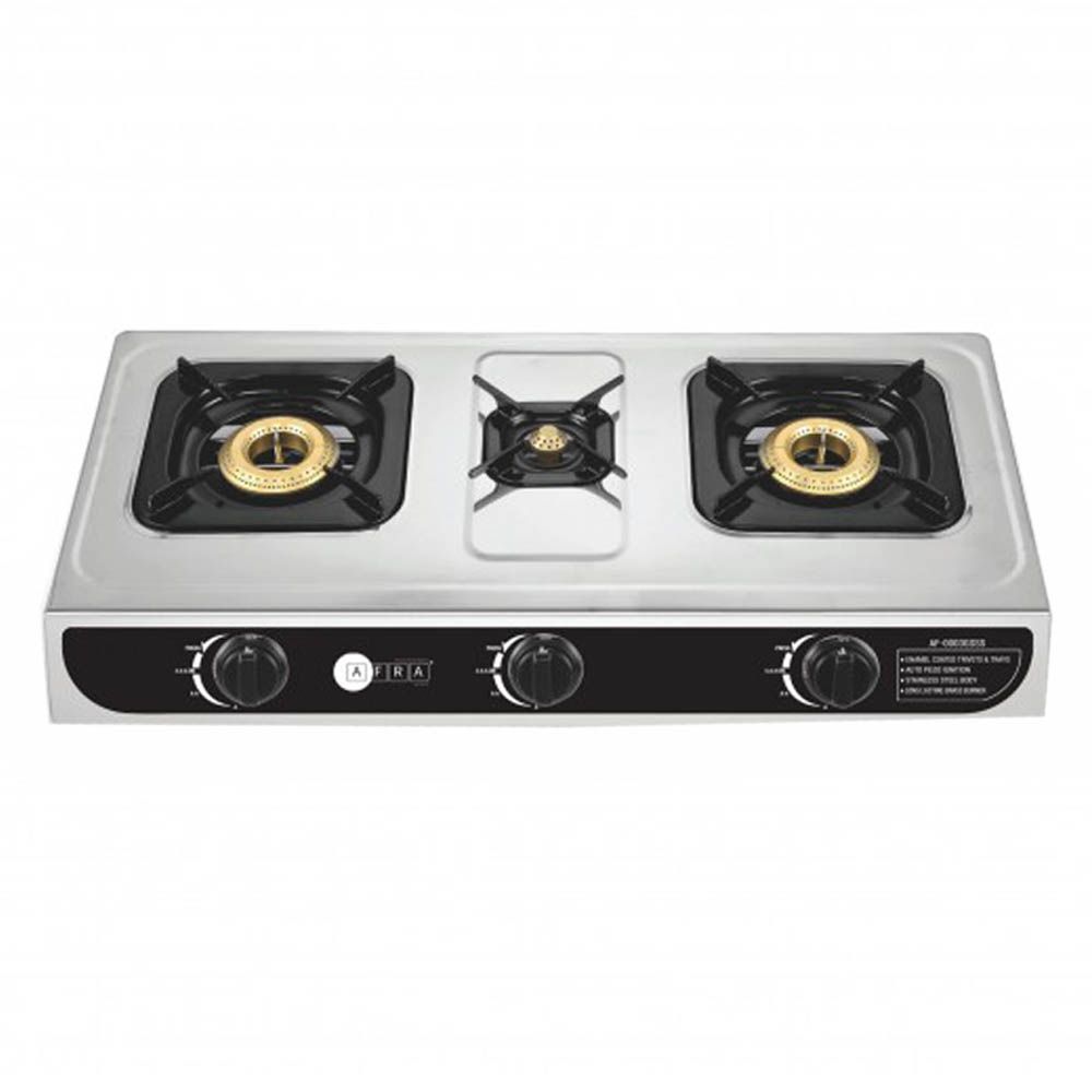 Afra - Japan Three Burner Gas Stove W/Brass Caps & Glass Top