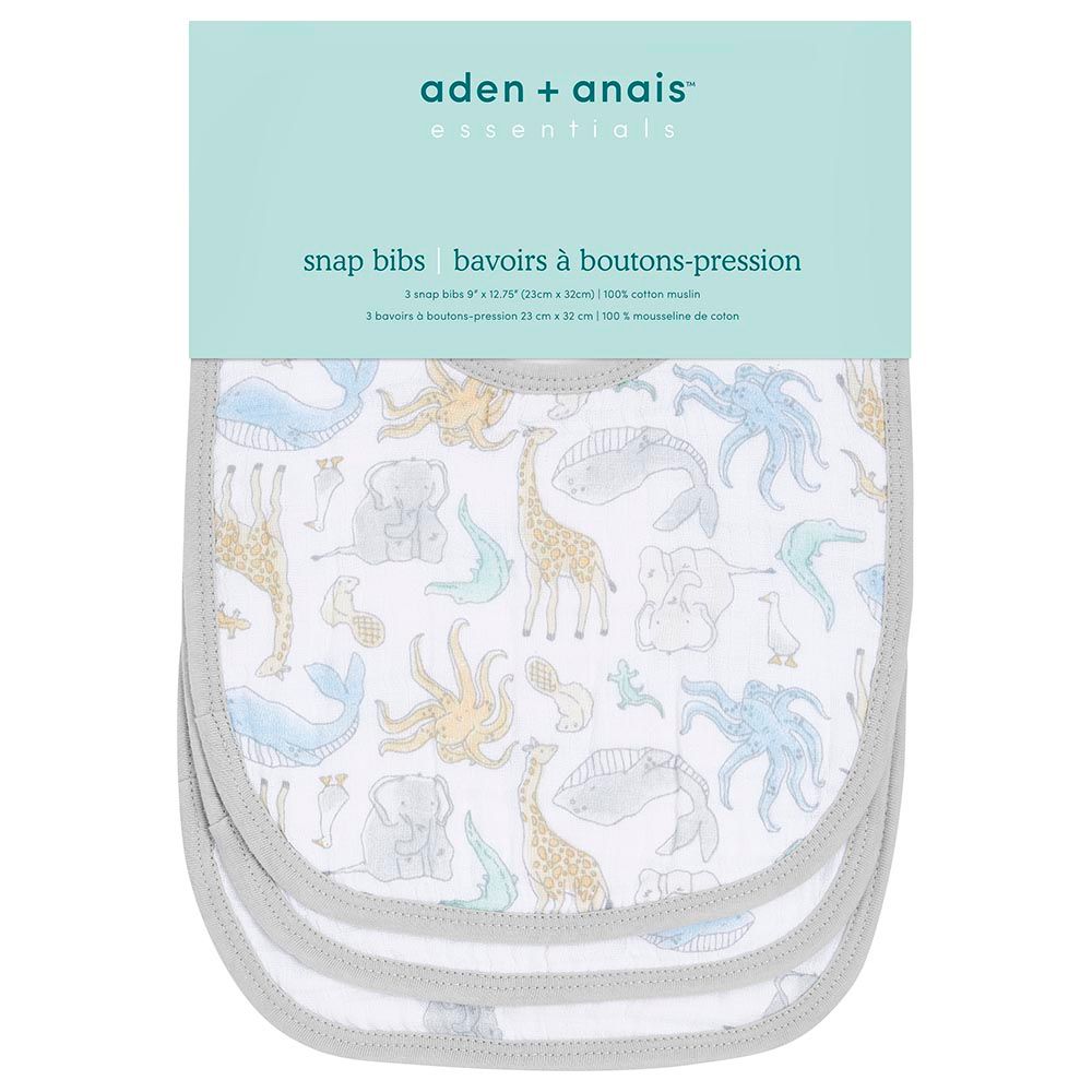 Aden + Anais - Essentials Cotton Natural Snap Bib Pattern Print - Pack of 3