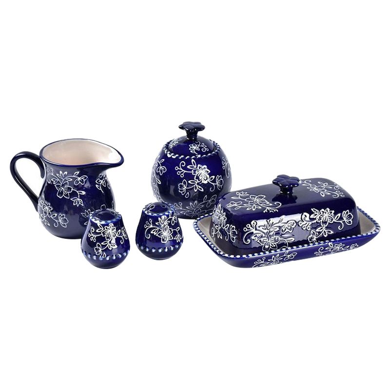 Temp-Tations - Floral Lace Essentials Dinnerware Set 5pcs - Blue