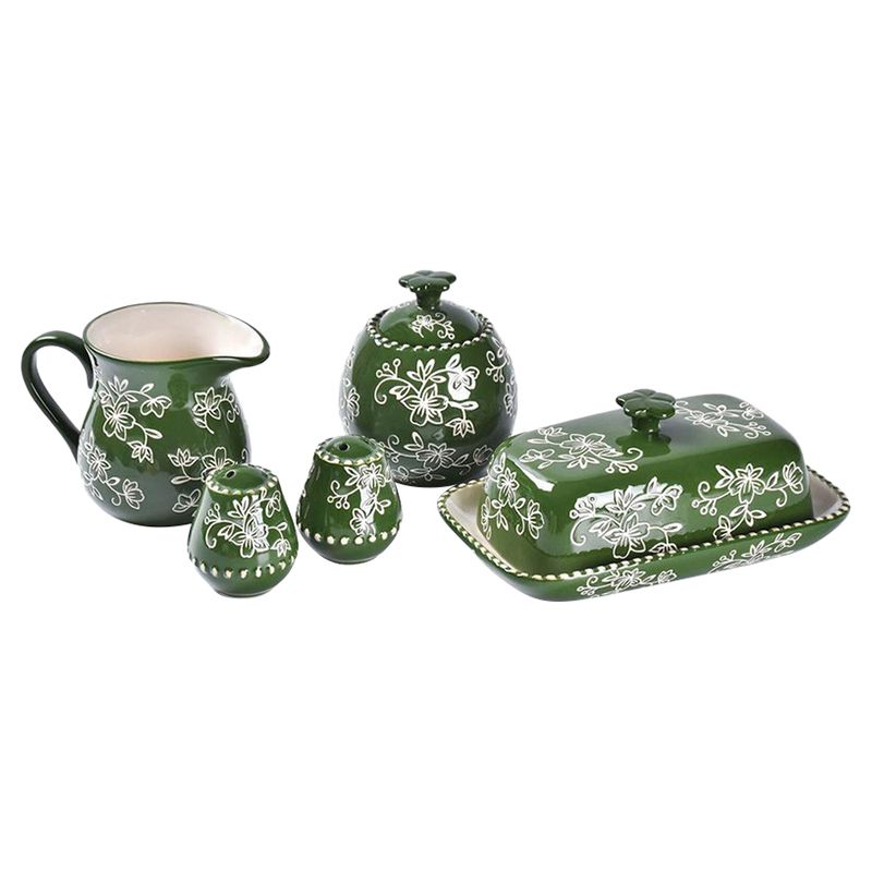 Temp-Tations - Floral Lace Essentials Dinnerware Set 5pcs - Green