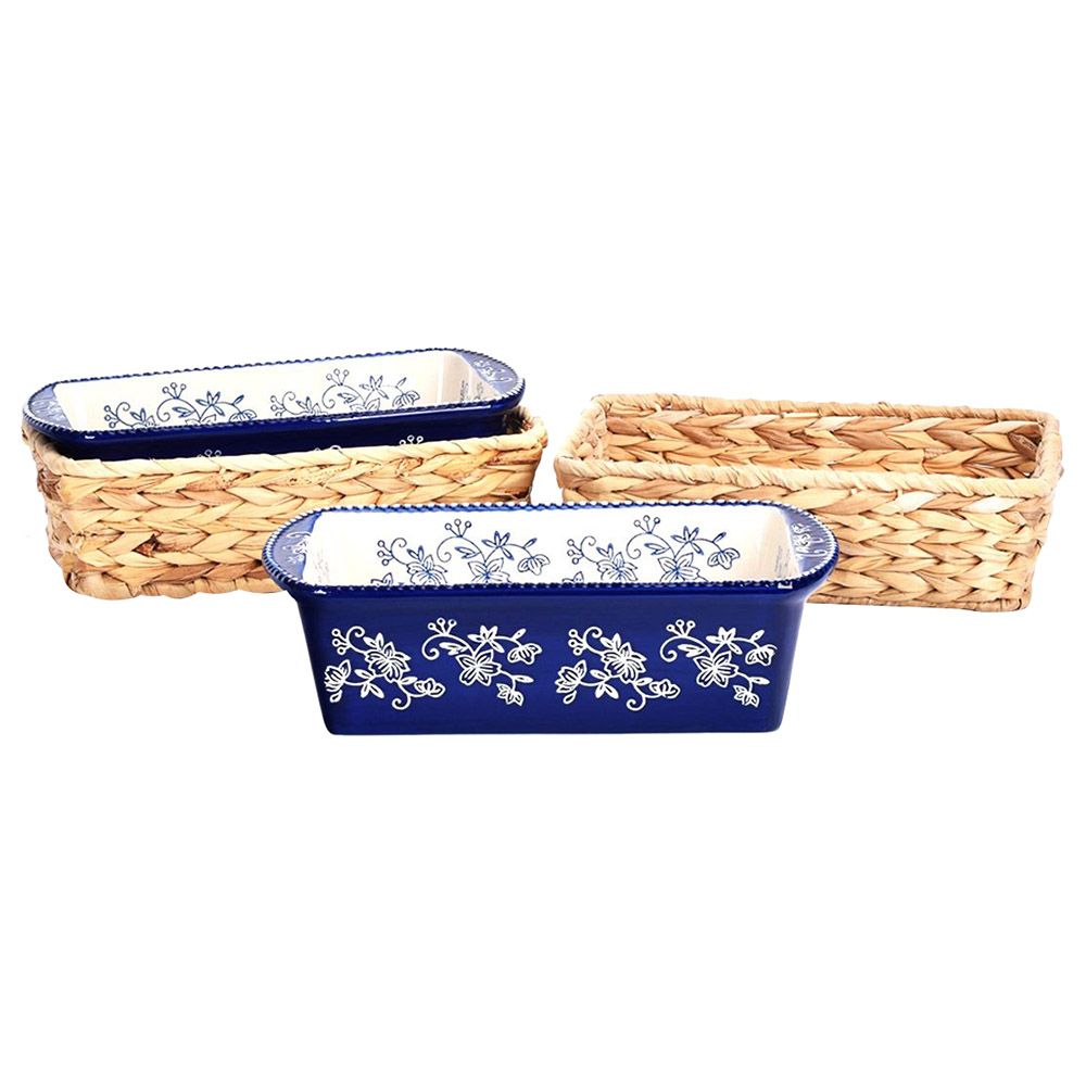 Temp-Tations Floral Lace Loaf Pans In Baskets 4pc-Set - Blue