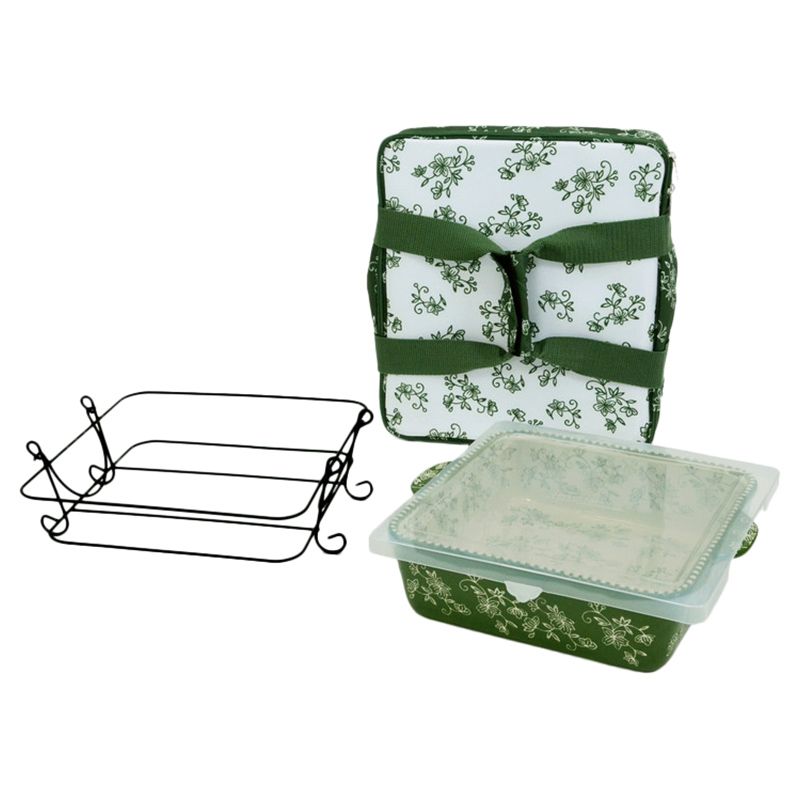 Temp-Tations - Floral Lace Bake & Take Square Baker w/ Tote Bag - Green