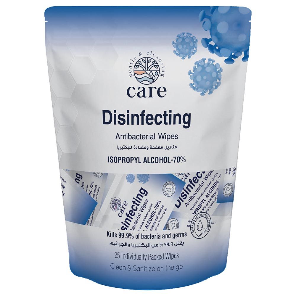 Care - 70% IPA Disinfecting Antibacterial Single Wipes 25Pcs