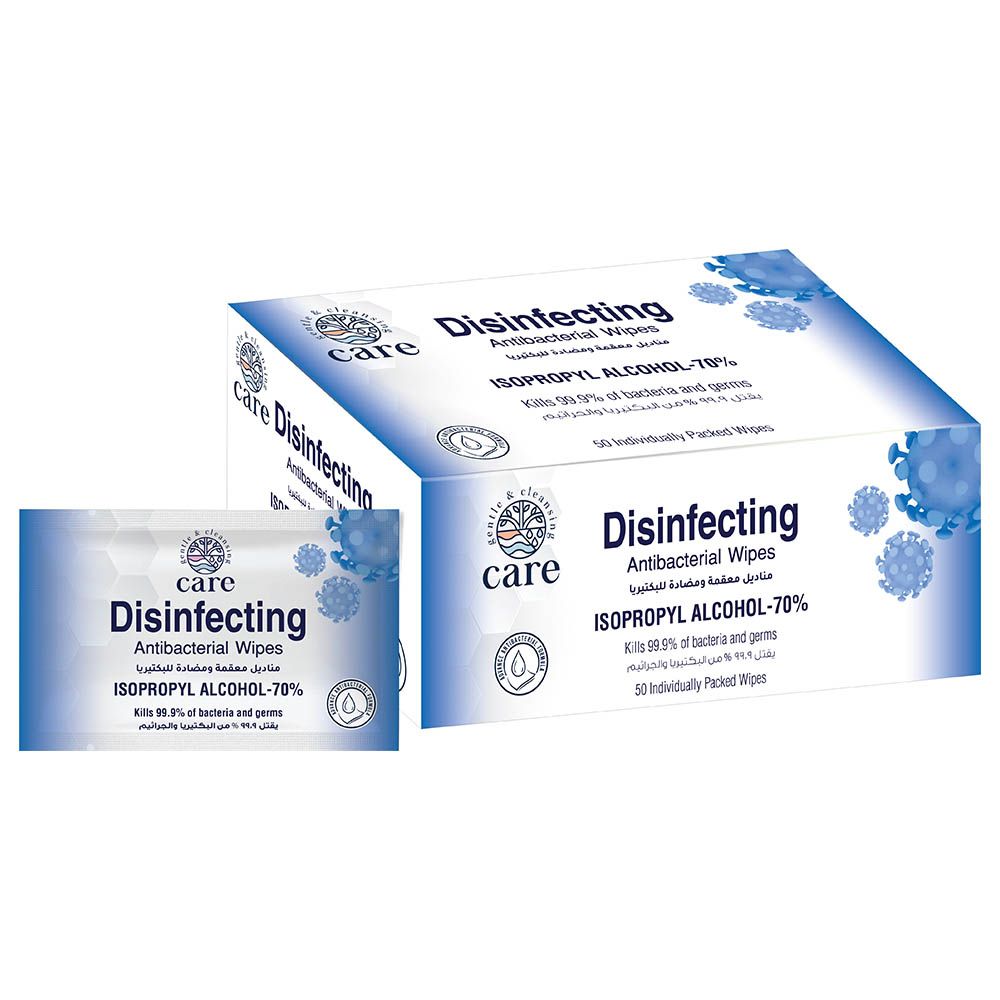 Care - Disinfecting Antibacterial Single Wipes 70% IPA - 50pcs