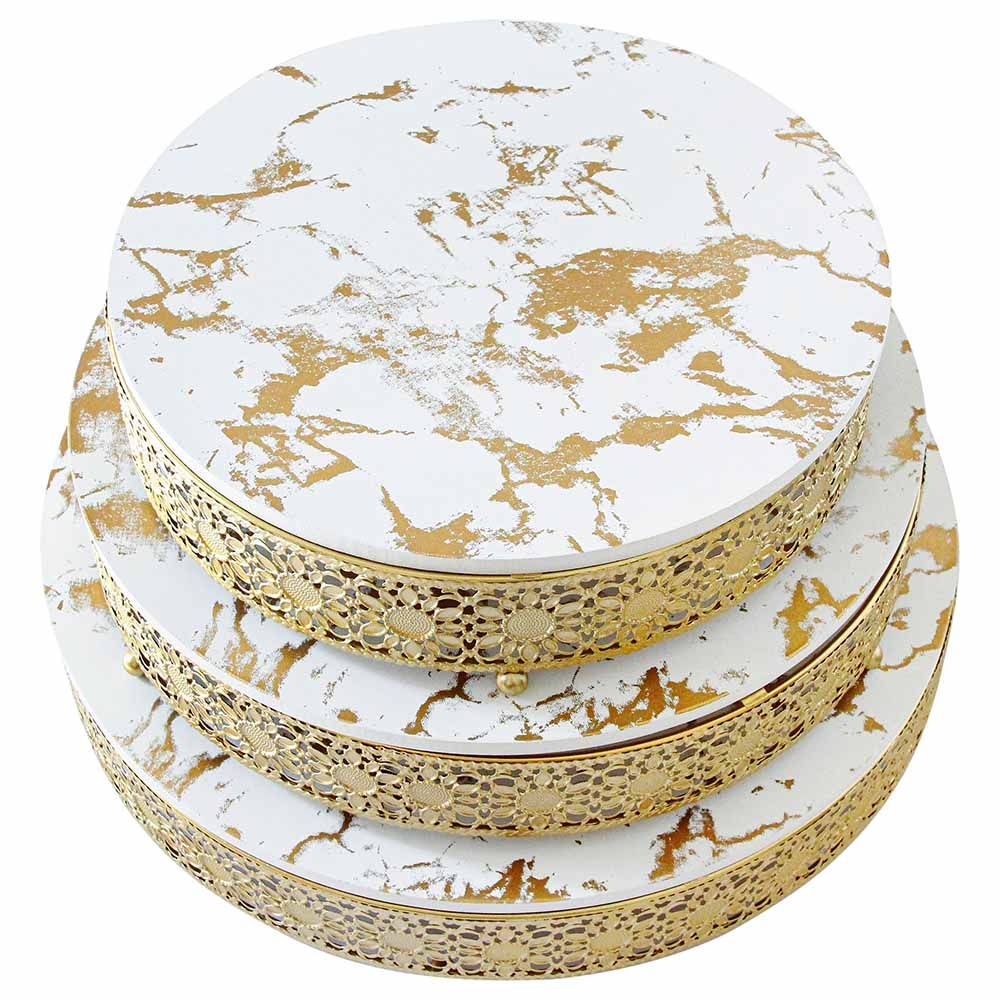 A'ish Home - Wooden Marble Print Cake Stand 3pcs Set