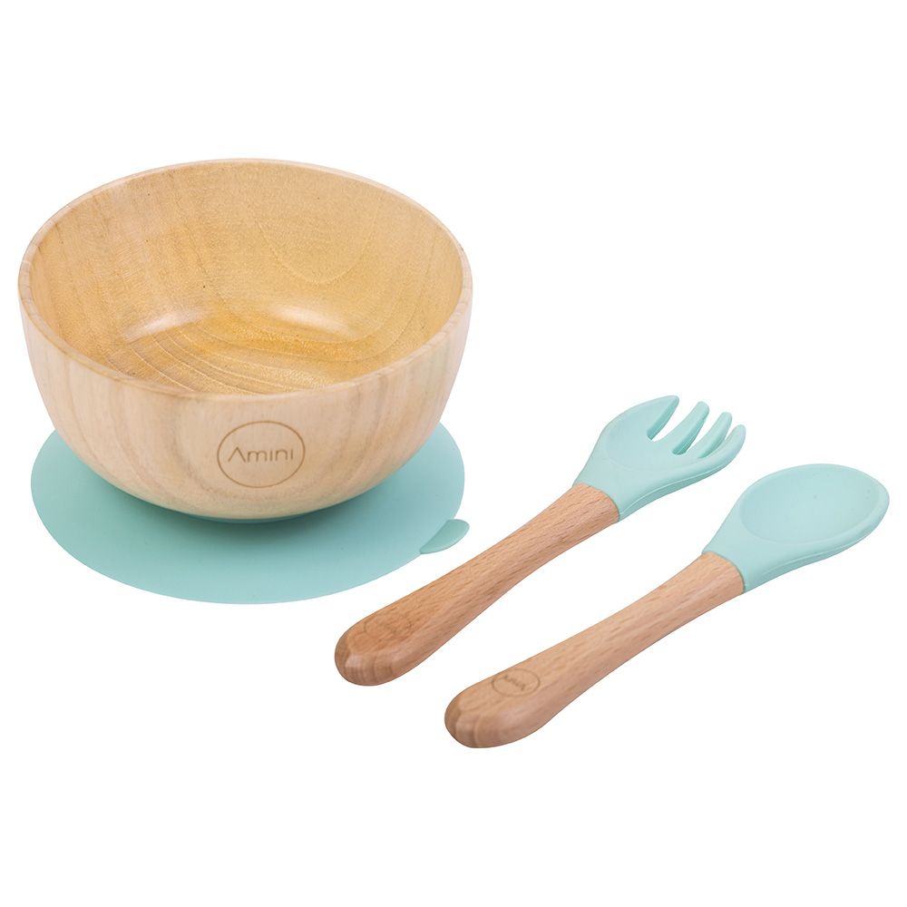 A'ish Home - Kids Amini Bamboo Bowl w/ Cutlery Set - Blue