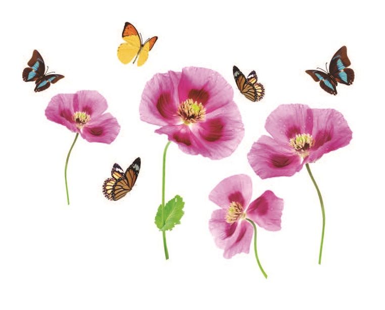 StickieArt - Butterflies And Purple Tulips Removable Stickers-Medium