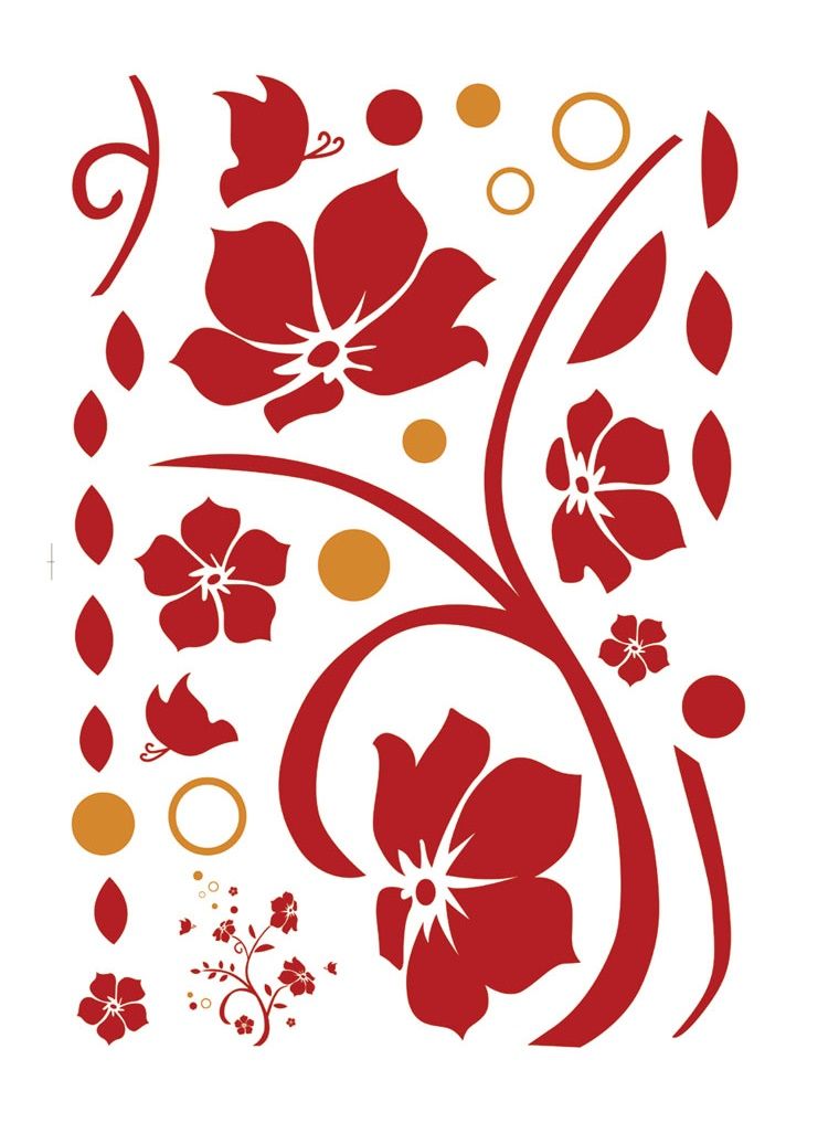 StickieArt - Red Floral Day Removable Wall Stickers - Medium