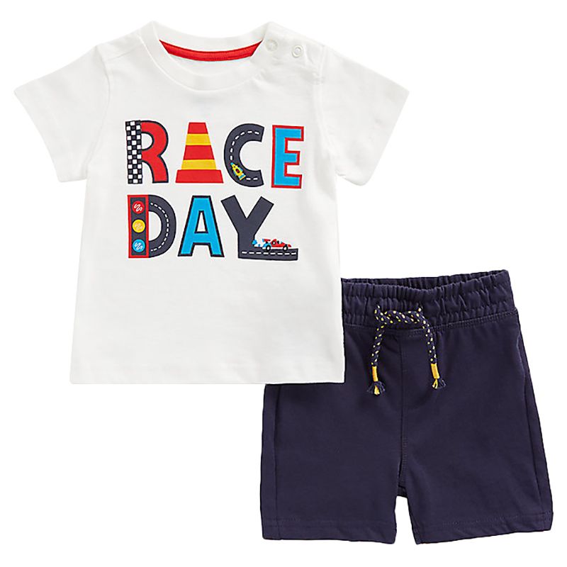 Mothercare - 2pc-Set - Race Day Shorts & T-Shirt - White/Navy