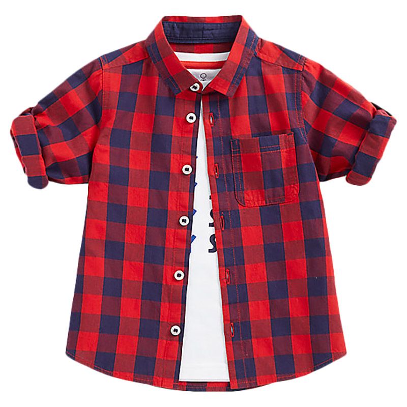 Mothercare - 2pc-Set - Checked Shirt & T-Shirt - Red/White