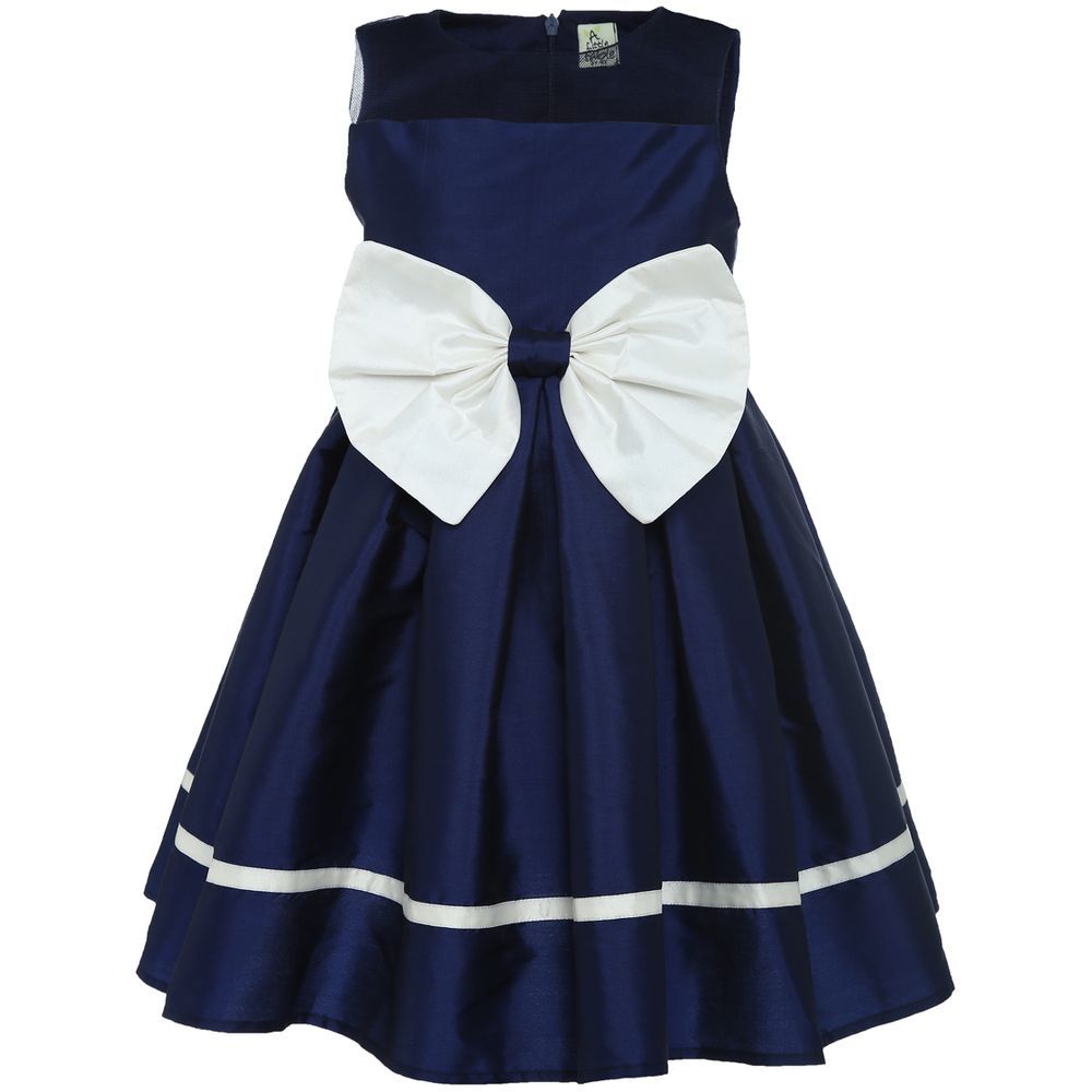 A Little Fable - Navy Off White Bow Dress