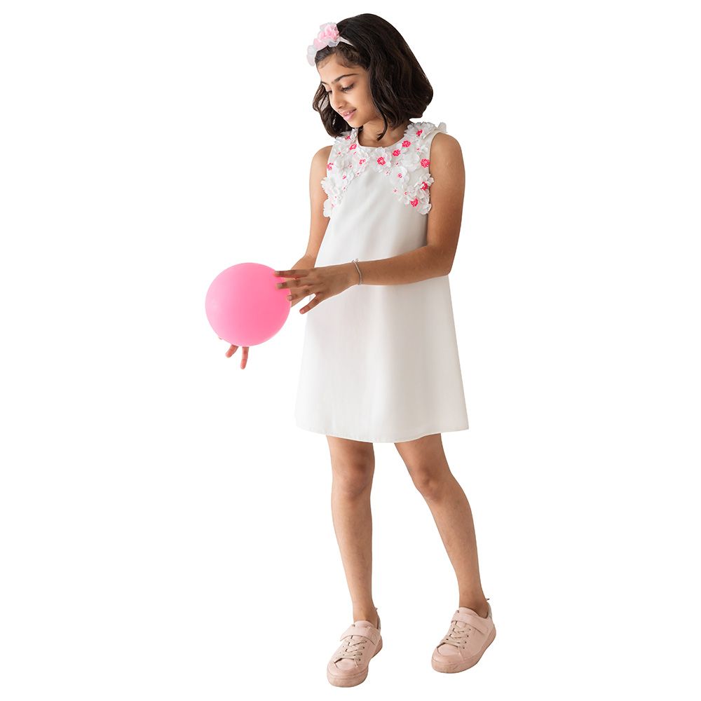 A Little Fable - Neon Pearl Sleeveless Dress - White