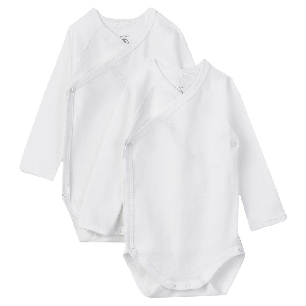 Petit Bateau - 2pc-Set - Solid Full Sleeves Bodysuit - White 