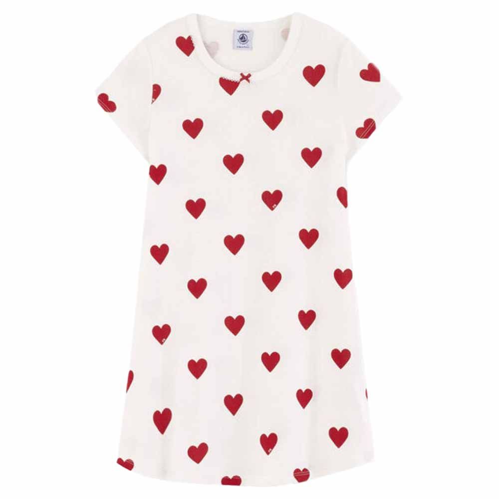 Petit Bateau - Girl's Heart Print Cotton Nightdress - White