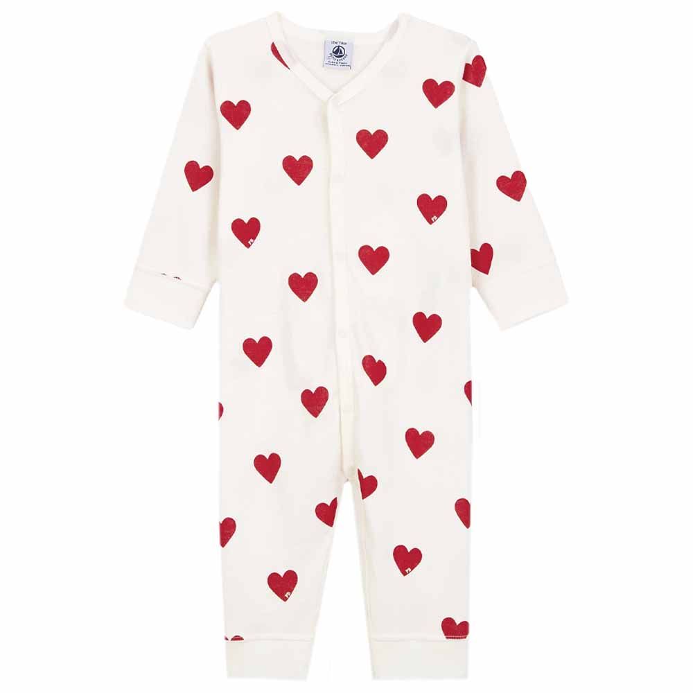 Petit Bateau - Baby's Heart Print Footless Sleepsuit - White