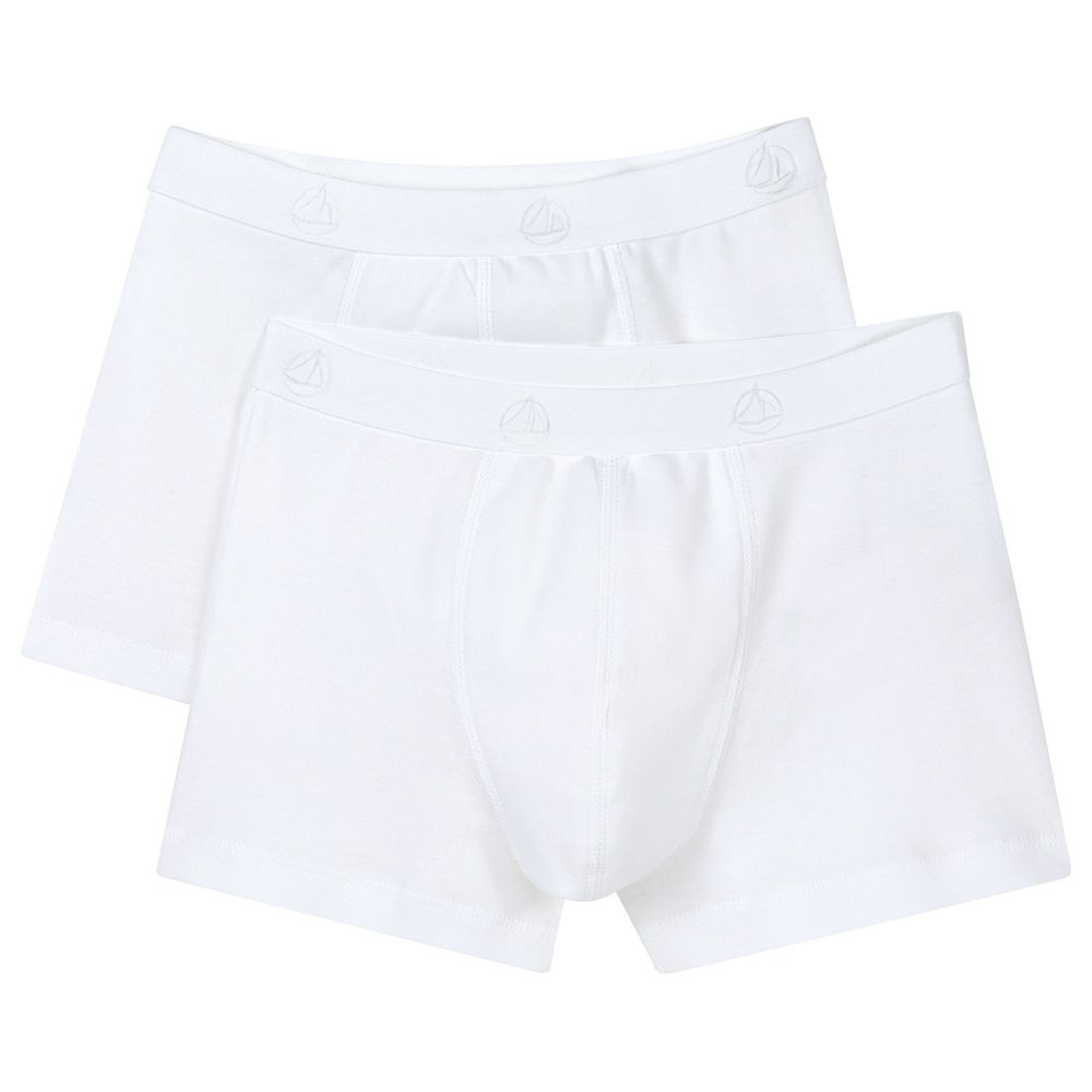 Petit Bateau - 2pc-Set - Solid Boys Boxer Shorts - White