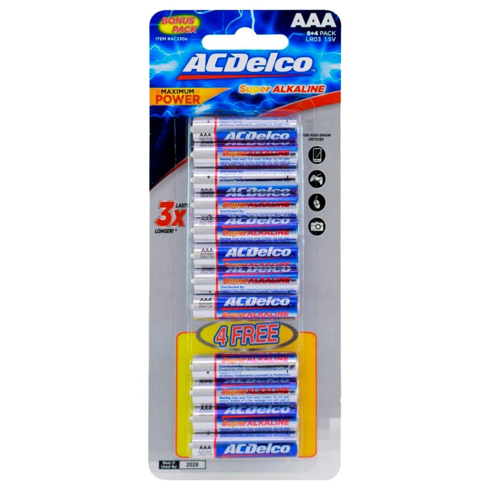 AC Delco - Alkaline Blister Card AAA Battery Pack Of 12