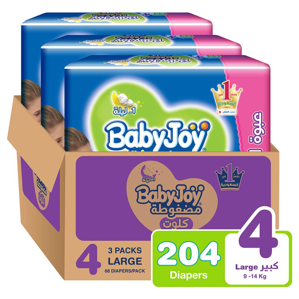 Babyjoy Cullotte Pants Diaper, Giant Pack Large Size 4, Count 204, 9 - 14 kg