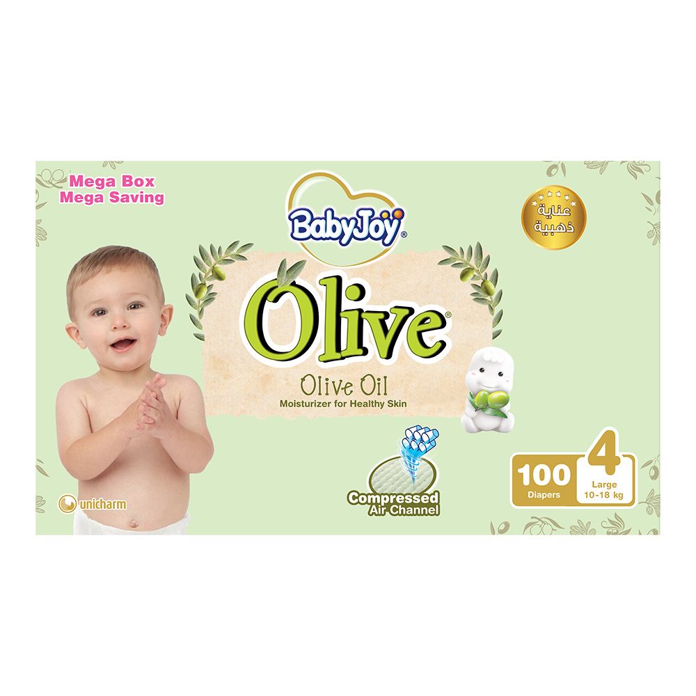 BabyJoy - Olive Diapers - Size 4 - Large - 10-18Kg - Mega Box - 100pcs