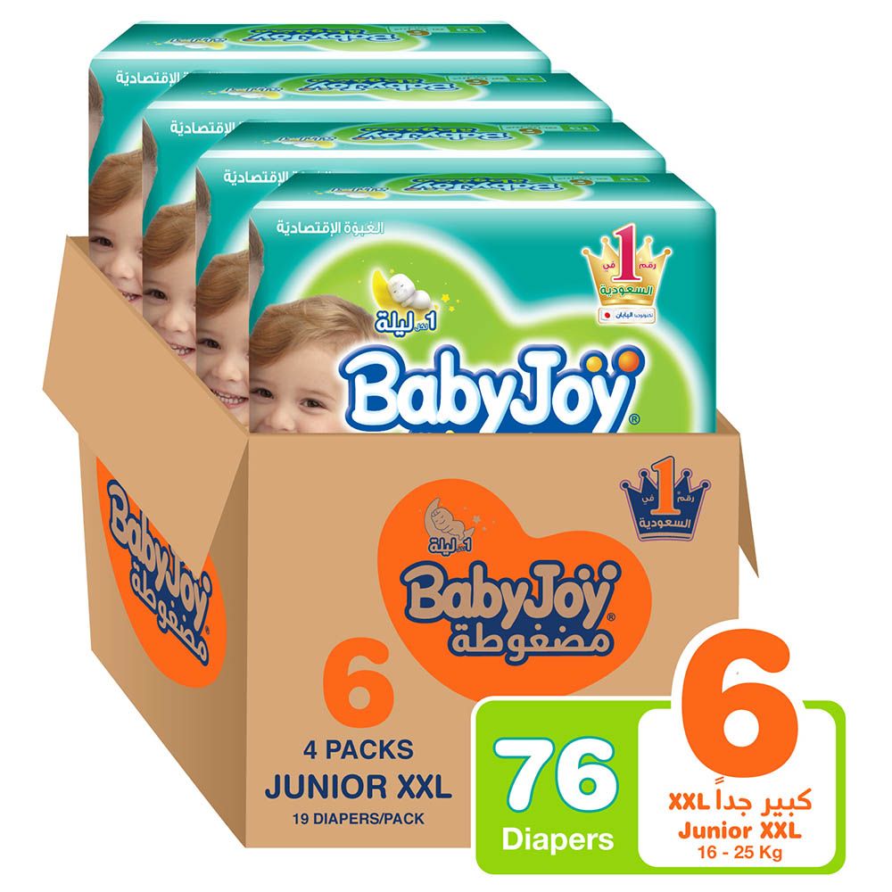 BabyJoy- Compressed Diamond Diapers- Size 6- 16+kg- Pack of 4- 76 Pcs