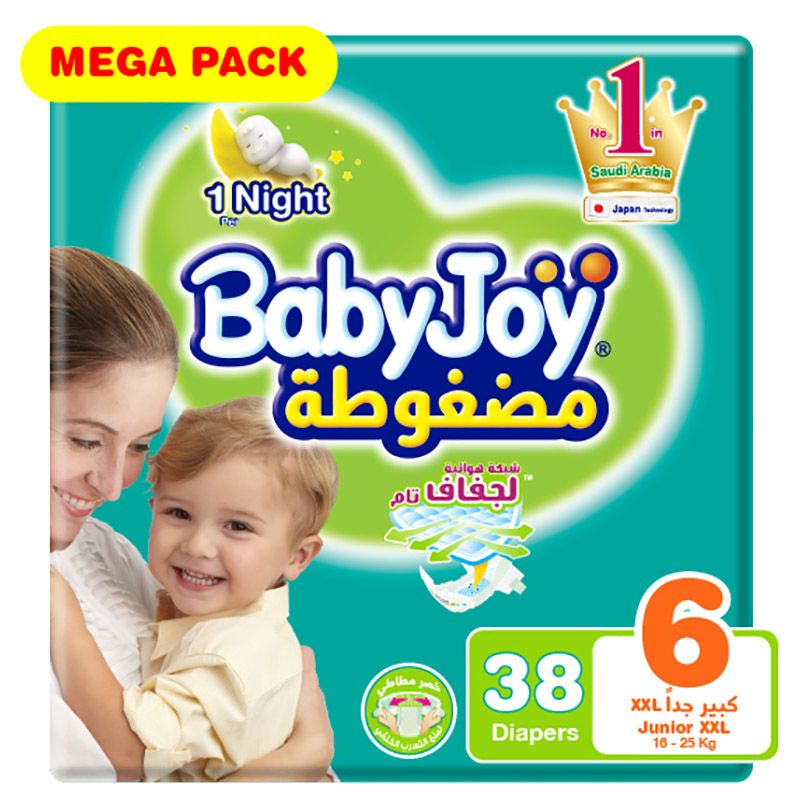 Babyjoy - Compressed Diamond Pad Diaper, Mega Pack Junior XXL Size 6, Count 38, 16+kg