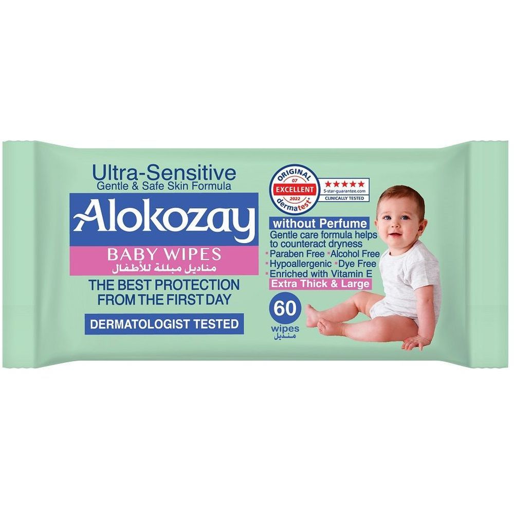 Alokozay - Baby Wipes - Ultra-Sensitive - Without Perfume - Extra Large Wipes - 60s