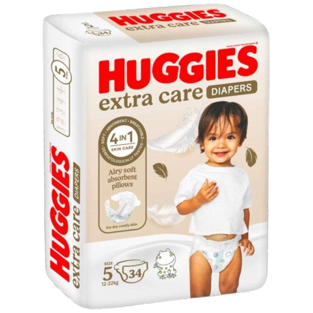 Huggies - Extra Care, Size 5, 12 -22 kg, Value Pack, 34 Diapers