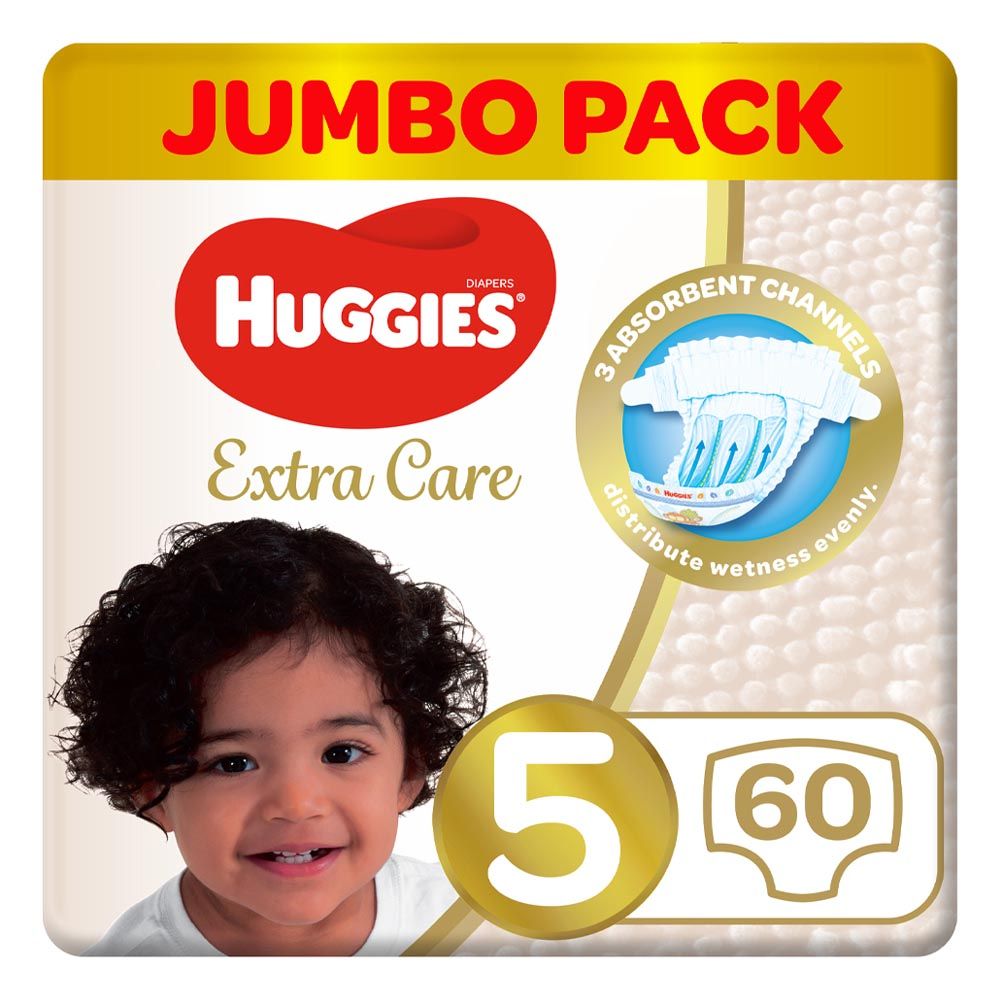 Huggies - Extra Care, Size 5, 12 -22 kg, Jumbo Pack, 60 Diapers