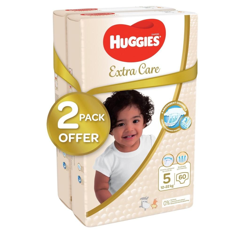 Huggies - Extra Care, Size 5, 12 -22 kg, Twin Jumbo Pack, 120 Diapers