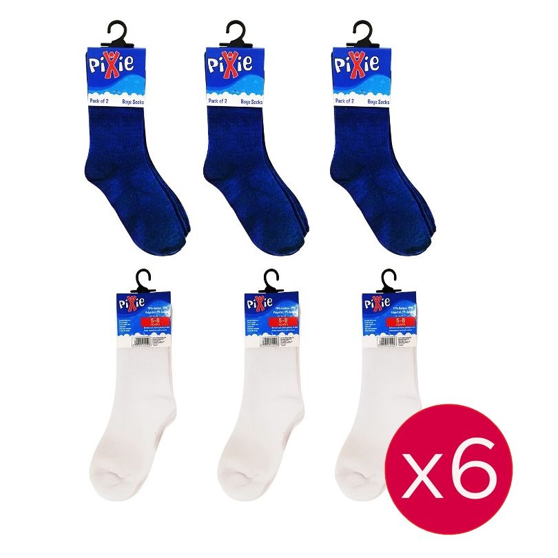 Pixie - Bamboo Cotton Blue/White Socks, 5-8 Years (Bundle of 6)