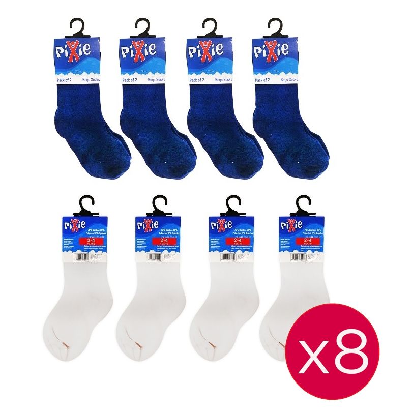 Pixie - Bamboo Cotton Blue/White Socks, 2-4 Years (Bundle of 8)