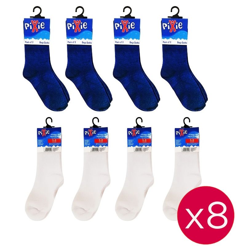 Pixie - Bamboo Cotton Blue/White Socks, 5-8 Years (Bundle of 8)