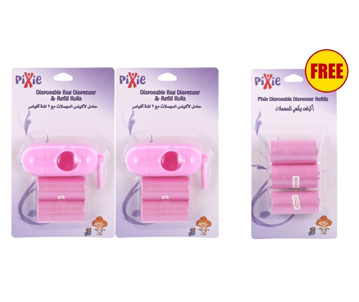 Pixie Disposable Dispenser Bag & Refill, Pink (Bundle of 3)