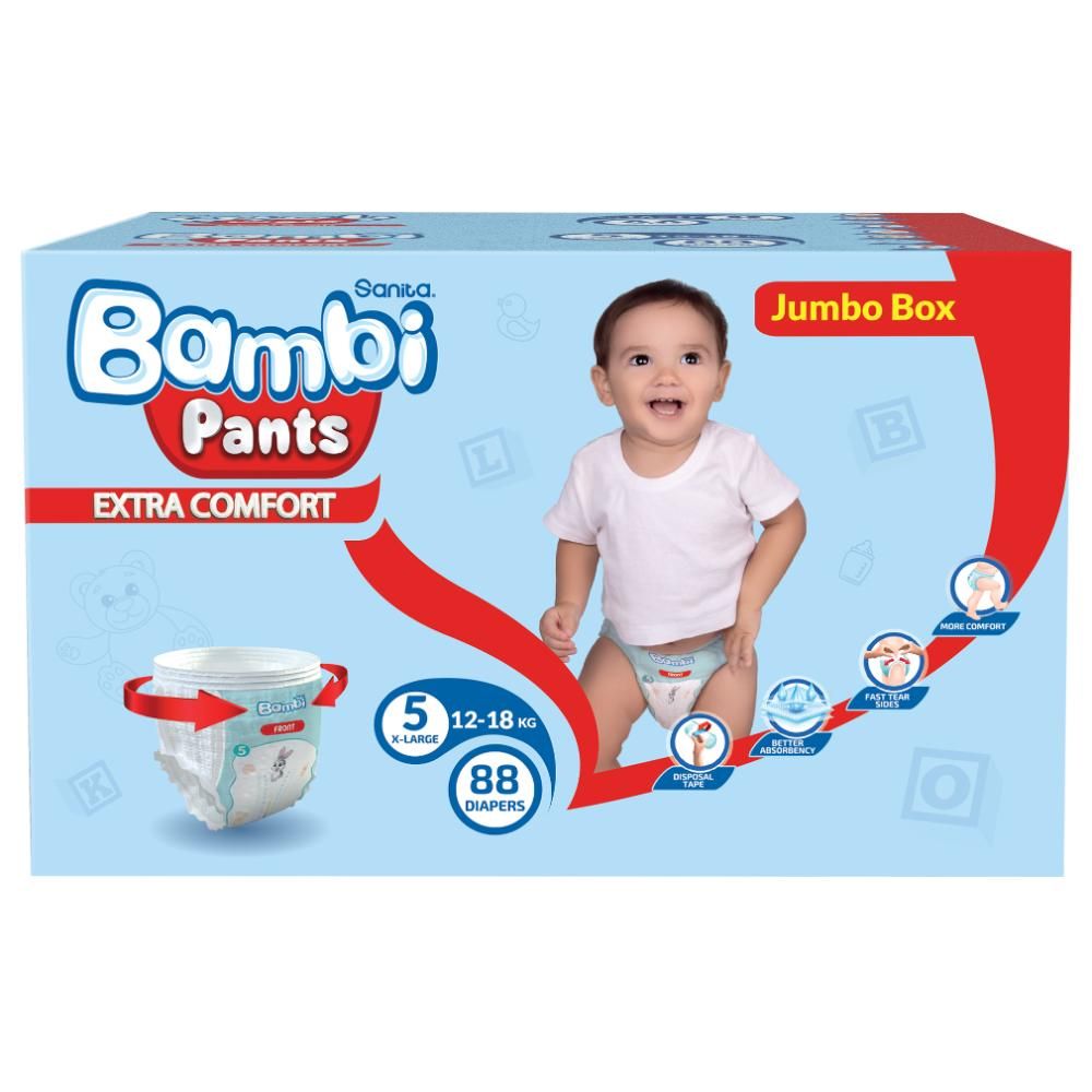 Sanita Bambi - Pants Jumbo Box Size 5 XL 12-18 KG 88 Count