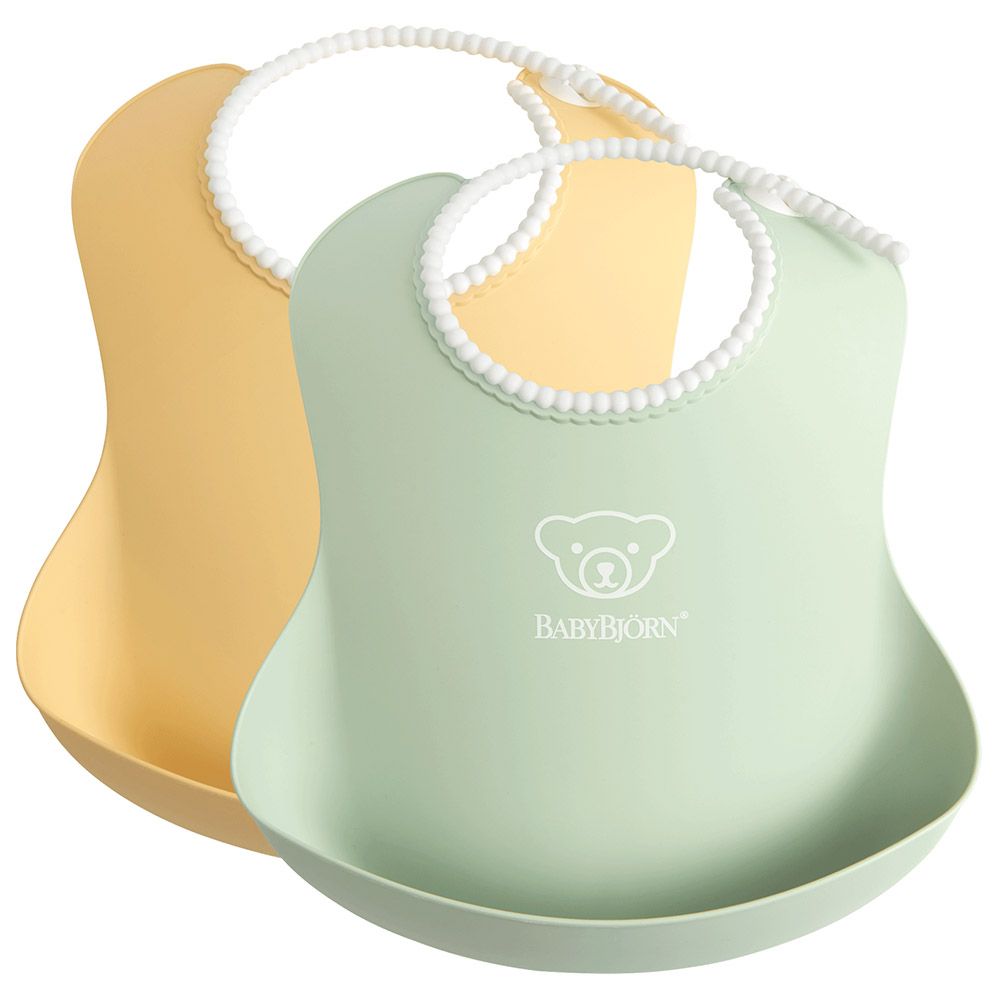 BABYBJORN - Pack of 2 Baby Bib - Powder Yellow/Powder Green