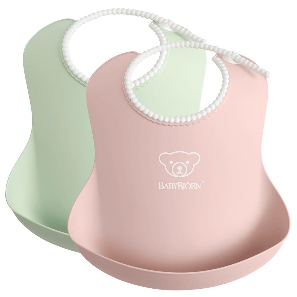 BABYBJORN - Pack of 2 Baby Bib - Powder Green/Powder Pink