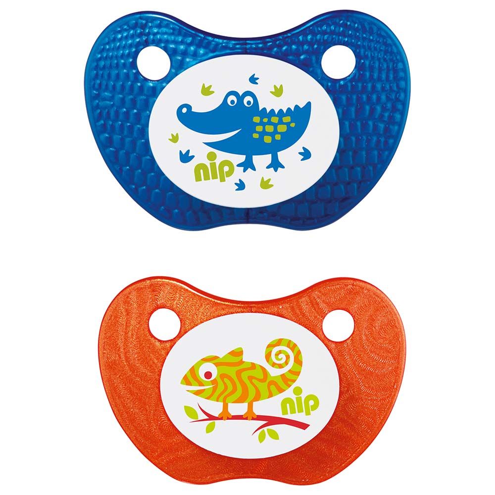 Nip - Silicone Feel Soothers 0-6m Pack of 2 - Blue & Orange