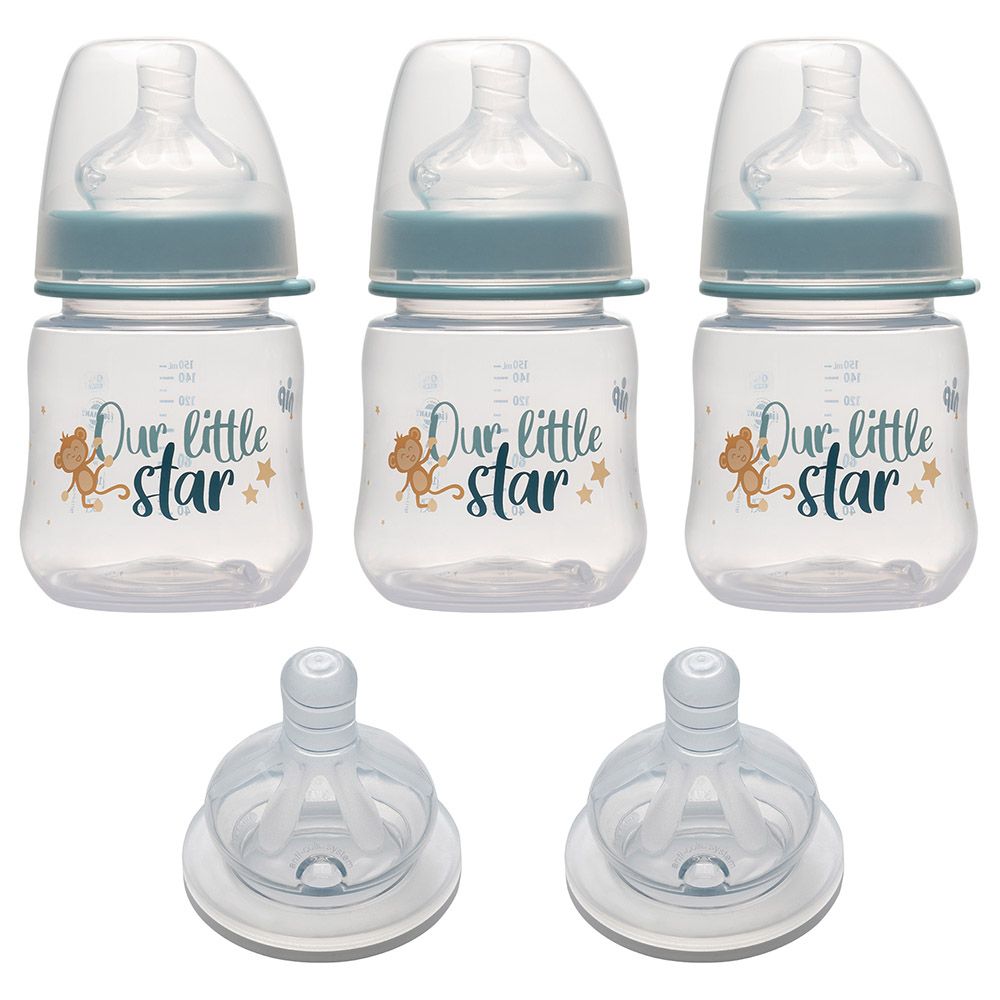 NIP - Feeding Bottle 3Pcs-Set W/ 2Pcs Round Teat - Boy