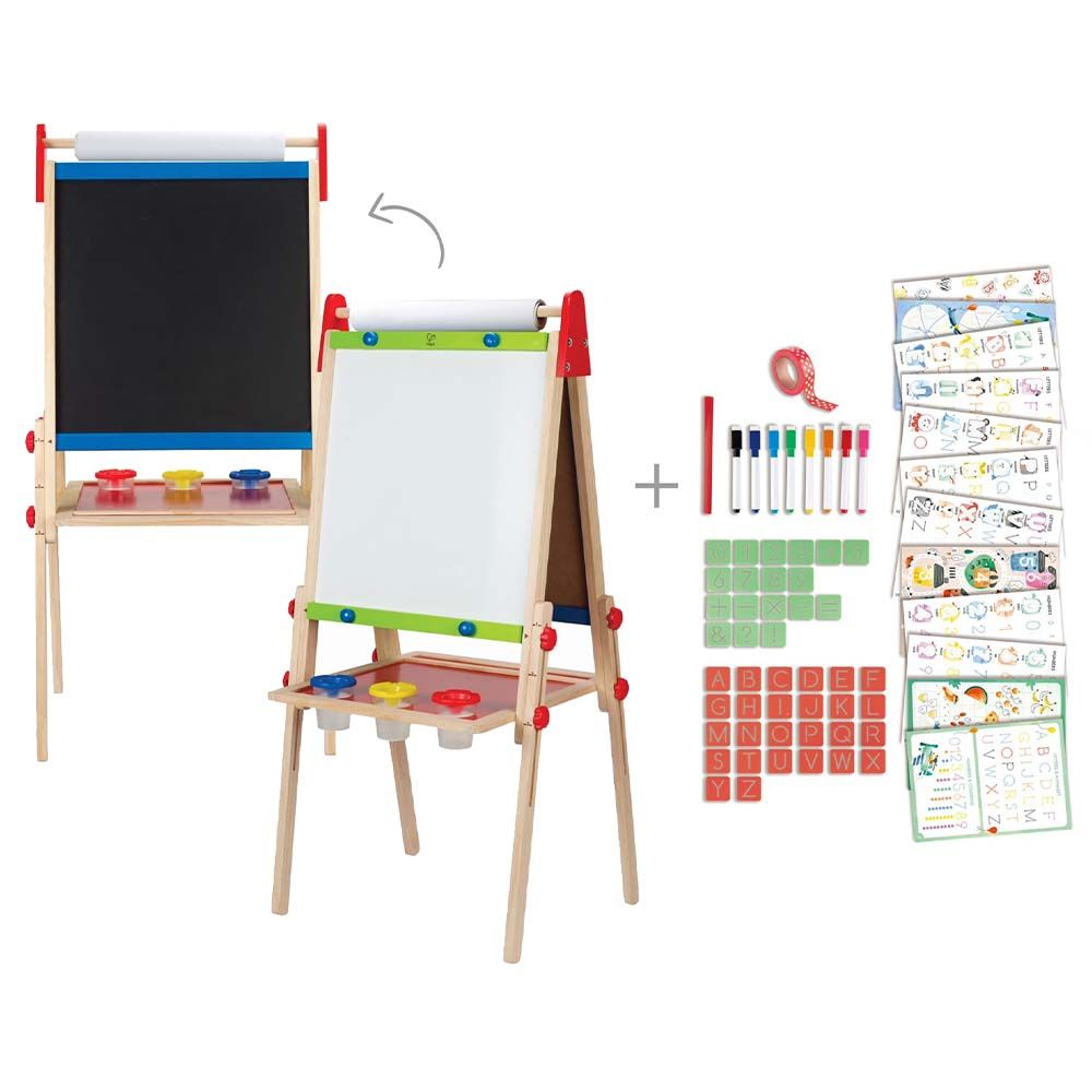 Hape - All-in-1 Magnetic Wooden Easel W/ Letters and Numbers Tracing Set 71pcs