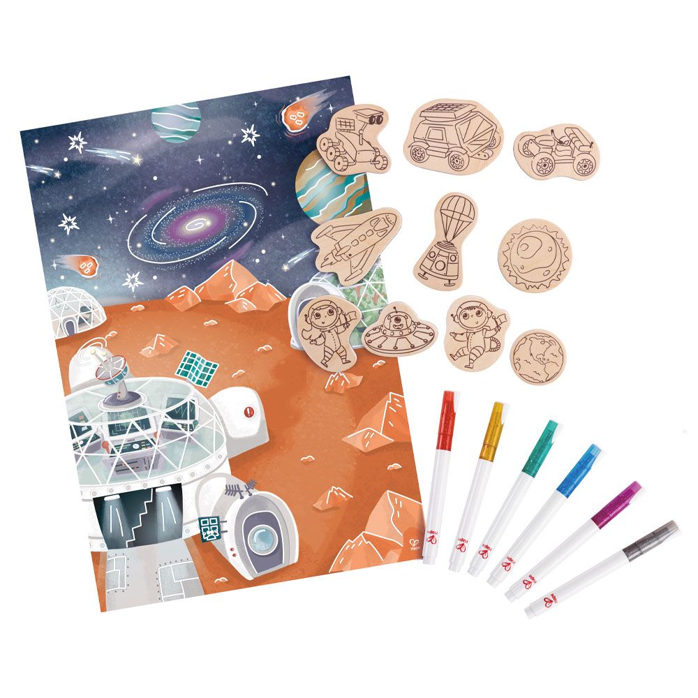 Hape - DIY Mars Space Life Art & Craft Set with Wooden Magnets